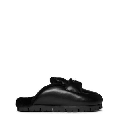 PRADA Shearling Mules Women Flat Mules Nero for sale