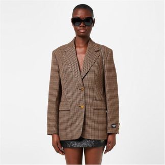 PRADA Single-Breasted Houndstooth Jacket Women Tabacco  for sale