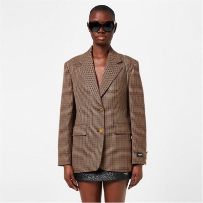 PRADA Single-Breasted Houndstooth Jacket Women Tabacco  for sale