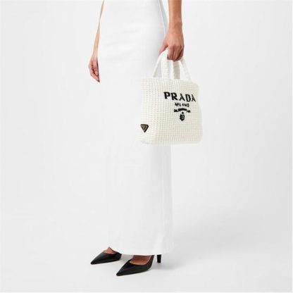 PRADA Small Crochet Tote Bag Women White  for sale