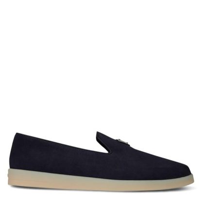 PRADA Suede Slippers Men Loafers Navy for sale