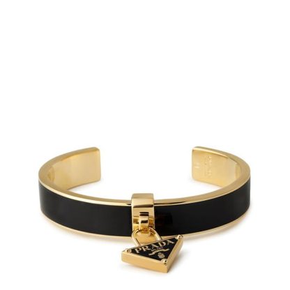 PRADA Triangle Charm Cuff Bracelet Women Nero Oro  for sale