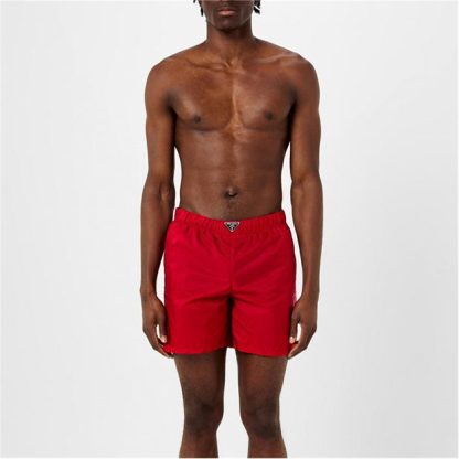 PRADA Triangle Interlock Swim Shorts Men Swim Shorts Red for sale