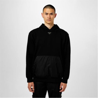 PRADA Triangle Logo Fleece Hoodie Men Black  for sale