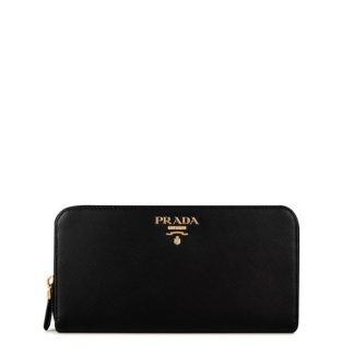 PRADA Zip Around Purse Women Flap Over Purse Black/Gld F0002 for sale