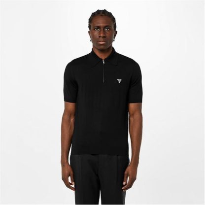 PRADA Zipped Knit Polo Shirt Men Nero F0002  for sale