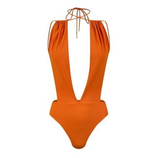 SAINT LAURENT Backless V-Halter Swimsuit Women Orange  for sale