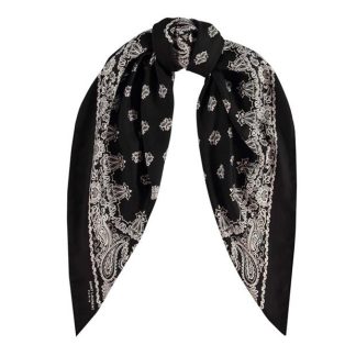 SAINT LAURENT Bandana Square Scarf Women Black/Wht 1077  for sale