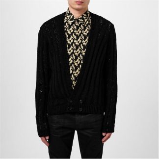 SAINT LAURENT Cable Knit Cardigan Men Noir 1000  for sale