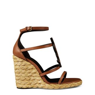 SAINT LAURENT Cassandra Wedge Espadrilles Women New Papaya  for sale