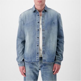 SAINT LAURENT Cassandre Denim Shirt Men Beach Blue  for sale