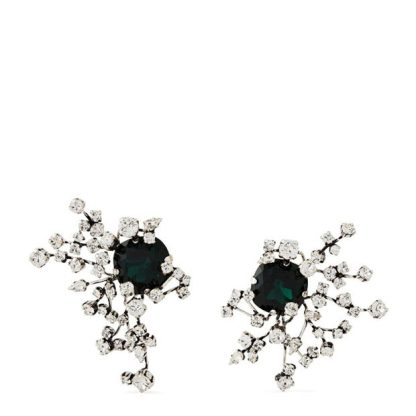 SAINT LAURENT Constellation Silver-Tone Crystal Clip Earrings Women Argent Ox/Vert  for sale