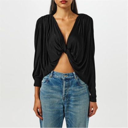 SAINT LAURENT Cropped Knot Top Women Noir 1000  for sale