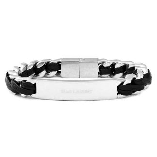 SAINT LAURENT Curb Chain Braclet Unisex Silver/Black  for sale