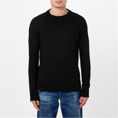 SAINT LAURENT Destroyed Knit Sweater Men Noir 1000  for sale