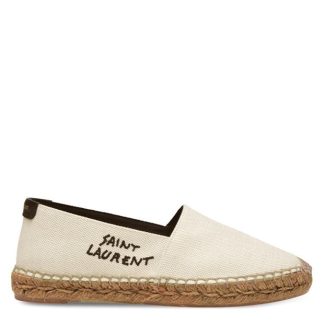 SAINT LAURENT Embroidered Espadrilles In Canvas Women Espadrilles White/Blk 9380 for sale