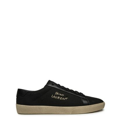 SAINT LAURENT Embroidered Sneakers In Canvas And Smooth Leather Mens Men Low Trainers Nero 1000 for sale