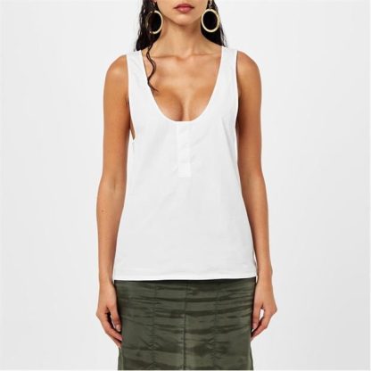 SAINT LAURENT Henley Tank In Cotton Poplin Women Blanc  for sale