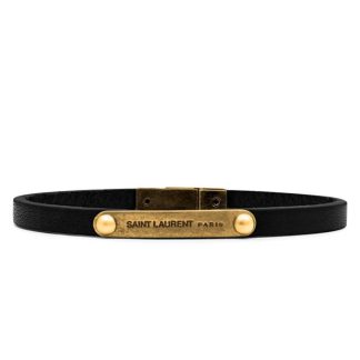 SAINT LAURENT Id Plaque Bracelet Unisex Black/Gold  for sale