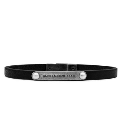 SAINT LAURENT Id Tag Bracelet Unisex Black/Silver  for sale