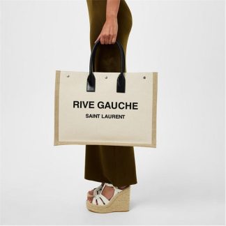 SAINT LAURENT Large Rive Gauche Large Tote Bag Unisex Nero/Naturale  for sale