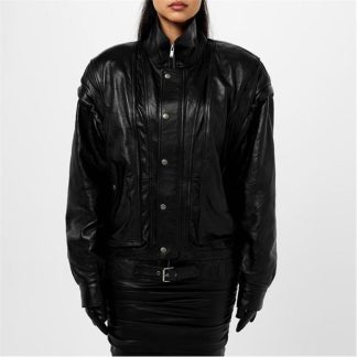 SAINT LAURENT Leather Bomber Jacket Women Noir  for sale