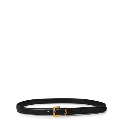 SAINT LAURENT Leather Cassandre Belt Women Belts Black/Gold for sale