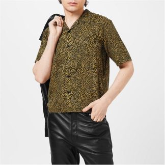 SAINT LAURENT Leopard Print Shirt Men Blk/Cml 2290  for sale