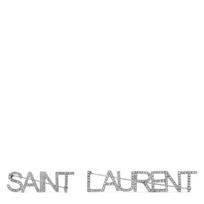 SAINT LAURENT Logo Brooches Unisex Silver/Crystal  for sale