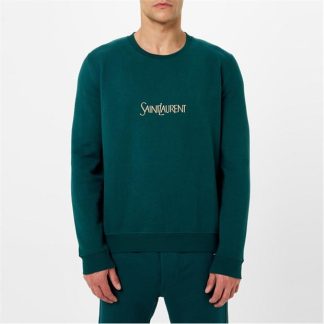 SAINT LAURENT Logo Crew Sweatshirt Men Vert  for sale