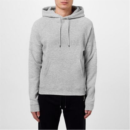 SAINT LAURENT Logo Embroidered Hoodie Men Grey  for sale