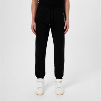 SAINT LAURENT Logo Fleece Joggers Men Closed Hem Woven Tracksuit Bottoms Noir/Naturale for sale