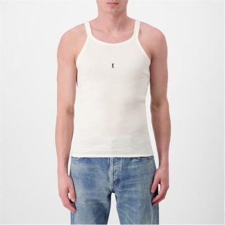 SAINT LAURENT Logo Ribbed Tank Top Men Naturale/Noir  for sale