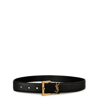 SAINT LAURENT Milo Logo Buckle Belt Unisex Silver/Black  for sale