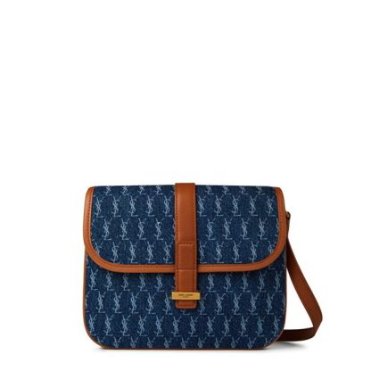 SAINT LAURENT Monogram Denim Shoulder Bag Women Blue/Brick  for sale