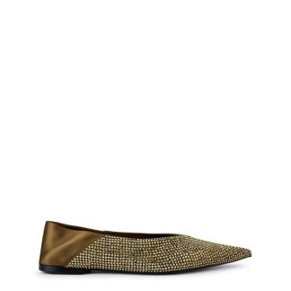 SAINT LAURENT Nour Slippers Women Kaki/Crystal  for sale