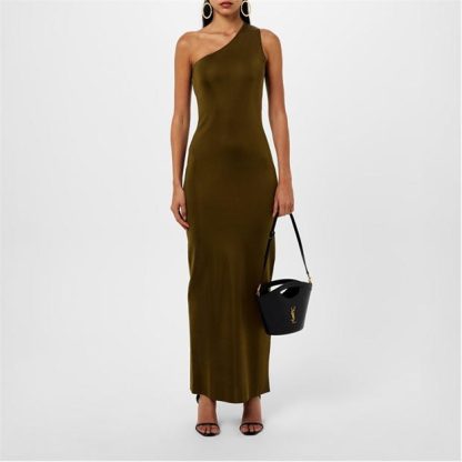 SAINT LAURENT One-Shoulder Silk Dress Women Vert Mousse  for sale