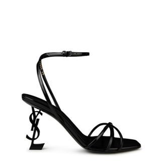 SAINT LAURENT Opyum Glazed Leather Sandals Women Nero  for sale