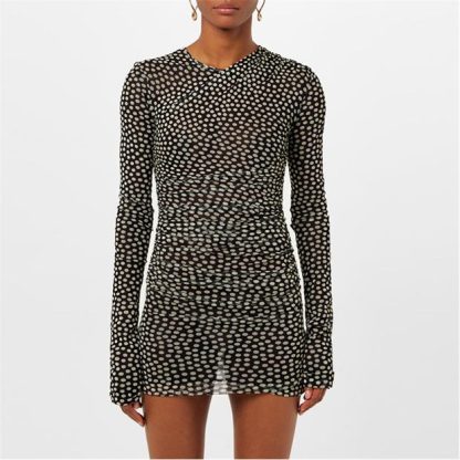 SAINT LAURENT Polka Dot Ruched Mini Dress Women Noir Cra  for sale