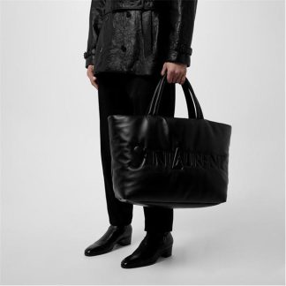 SAINT LAURENT Raffia Large Tote Bag Unisex Black  for sale