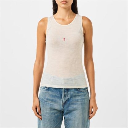 SAINT LAURENT Ribbed Tank Top Women Tank Tops BEIGE/ROUGE for sale