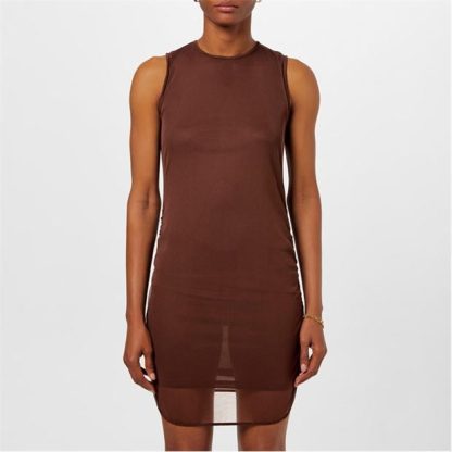 SAINT LAURENT Ruched Stretch-Tulle Mini Dress Women Marron  for sale