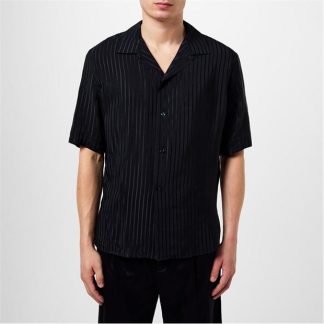 SAINT LAURENT Shark Collar Striped Silk Shirt Men Bleu 4120  for sale