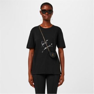 SAINT LAURENT Signature Logo T Shirt Women Black 9787  for sale