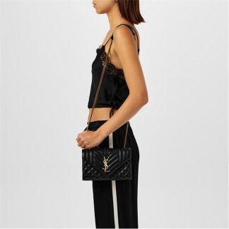 SAINT LAURENT Small Quilted Envelope Bag Women Nero/Gold  for sale