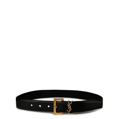 SAINT LAURENT Smooth Cassandre Belt Women Black/Gold  for sale