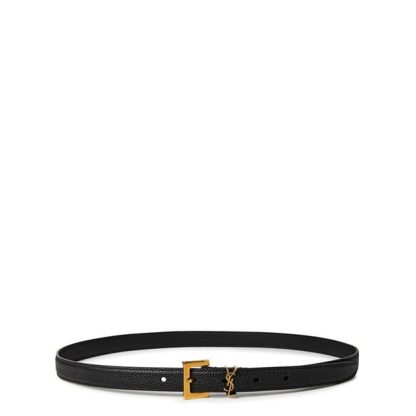 SAINT LAURENT Thin Monogram Belt Unisex Black/Gold  for sale