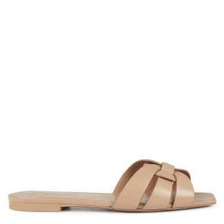 SAINT LAURENT Tribute Mules Women Flat Sandals Dark Beige 2721 for sale