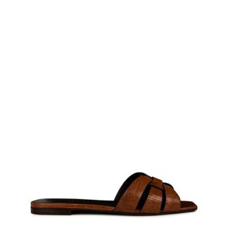 SAINT LAURENT Tribute Slides Women Flat Sandals Almond Brown for sale