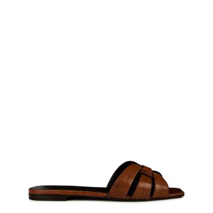 SAINT LAURENT Tribute Slides Women Flat Sandals Almond Brown for sale